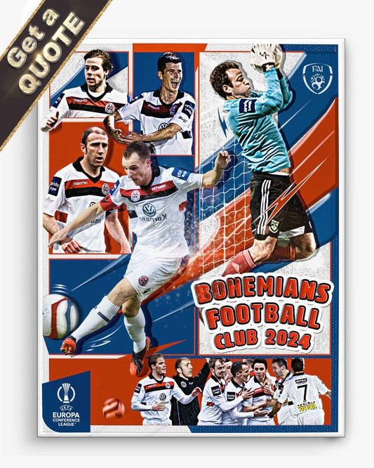 Action Sports Photo with a Football Club 2024 photo collage  with player images and club logo. Printed on canvas.