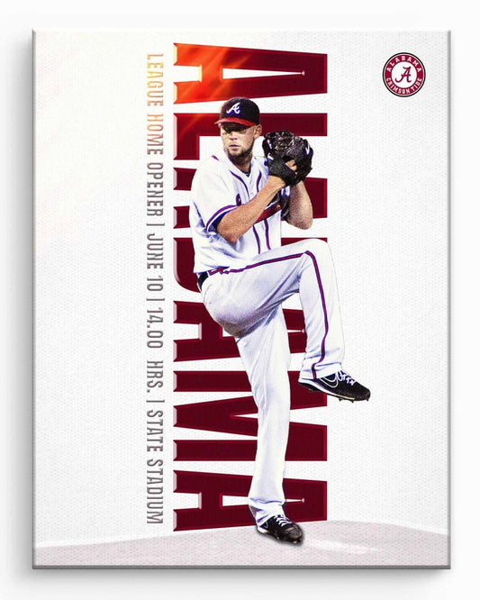 Custom Sports Poster of a Baseball player in a white uniform with a red and white background